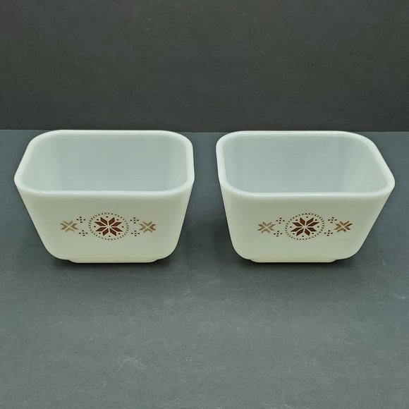 Pyrex Town & Country Refrigerator Dishes White Dish Brown Pattern Fridgies - Picture 2 of 8